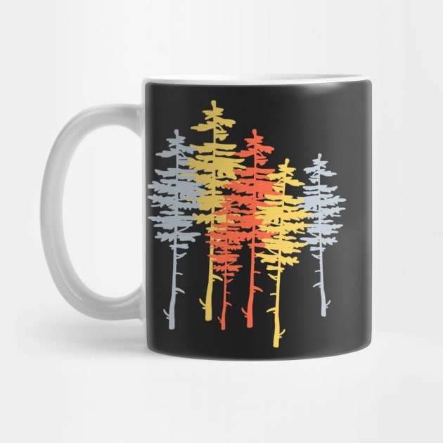 Red, Yellow, Blue Pine Tree Silhouettes by faiiryliite